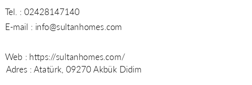 Sultan Homes Akbk telefon numaralar, faks, e-mail, posta adresi ve iletiim bilgileri